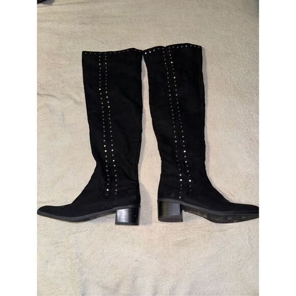 Fergie black suede Harlin studded knee high boots size 6.5 - Picture 1 of 7